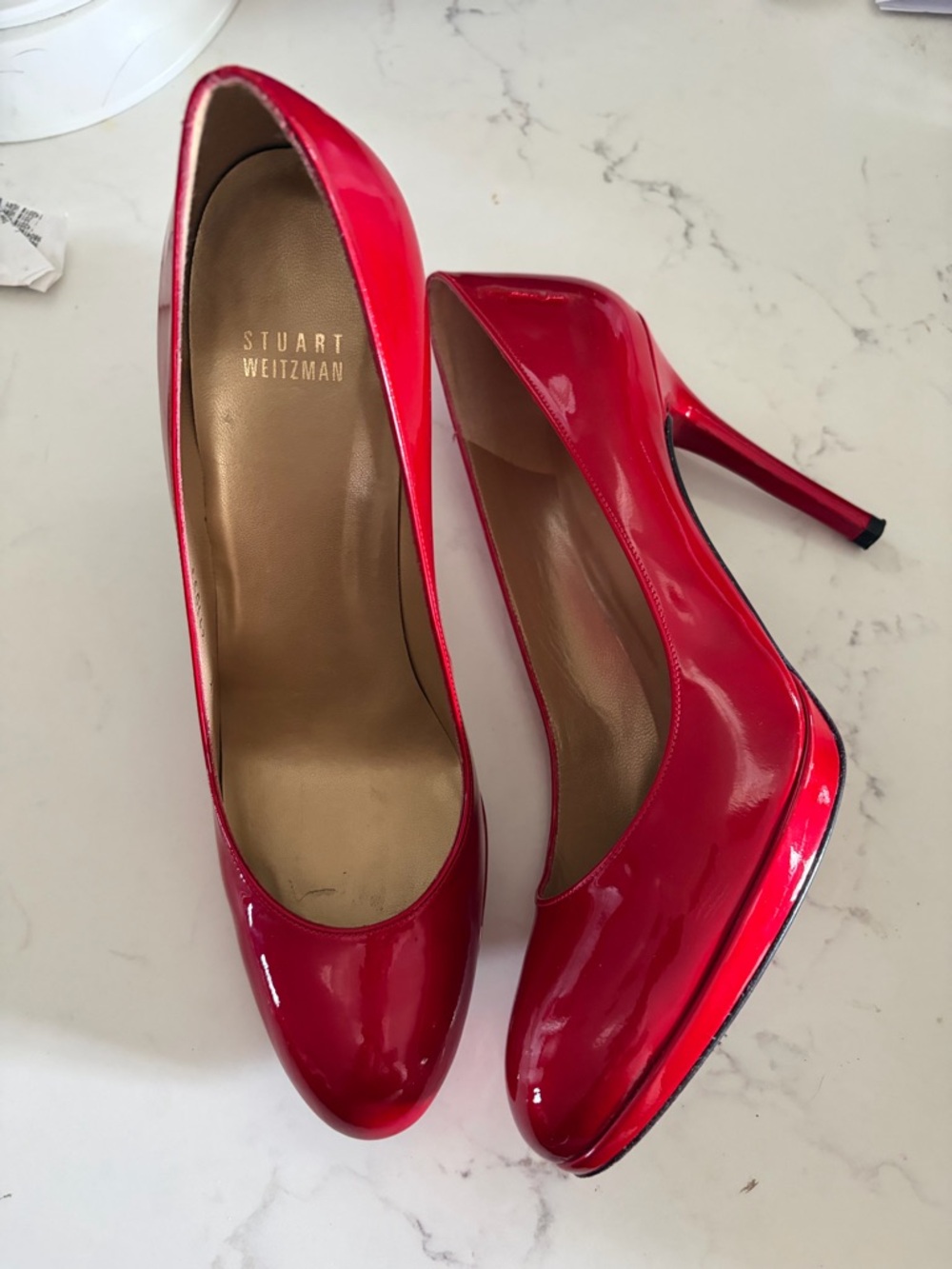 Stuart Weitzman Red Quasar Patent Platswoon Heels